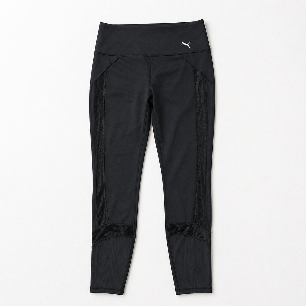 Puma Womens M Black Mesh Panel Ribbed High Rise Workout Leggings Athletic